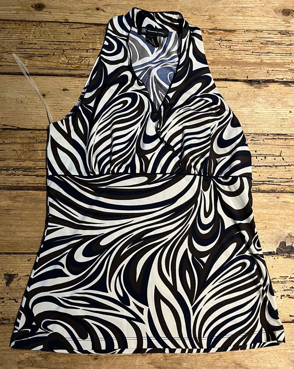INC Womens Size S Black White V Neck Sleeveless Blouse NWOT